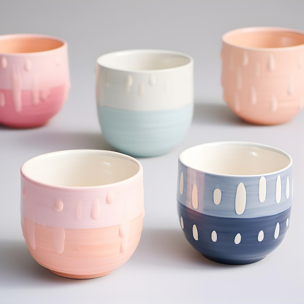 Foto tazas de cerámica con un diseño minimalista y redondo.