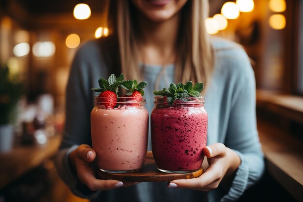 Tazas de fruta y yogur.