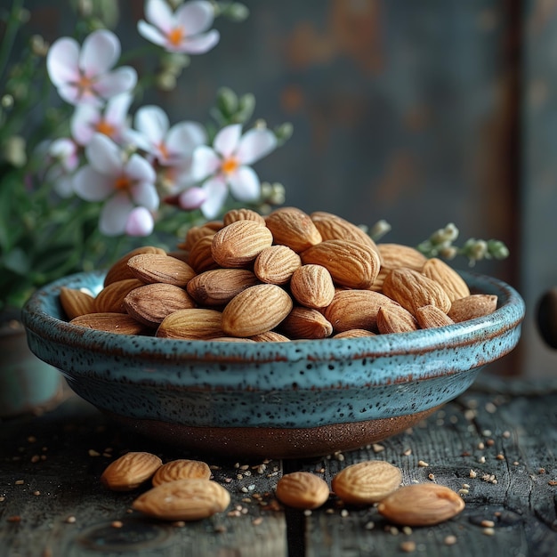 un tazón de almendras con un montón de almendas en él