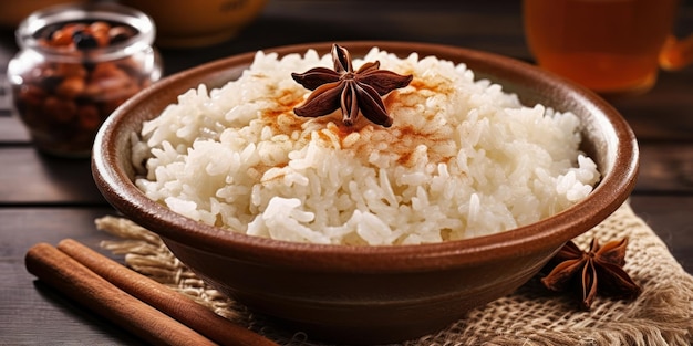 Tazón de arroz con leche y canela