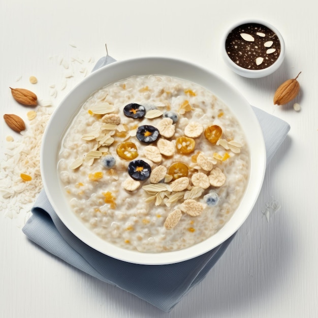 Un tazón de avena con almendras y almendras.