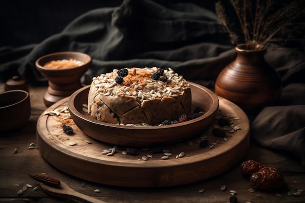 Un tazón de avena con arándanos