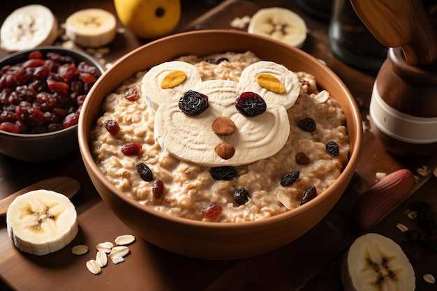 Un tazón de avena que parece un oso.