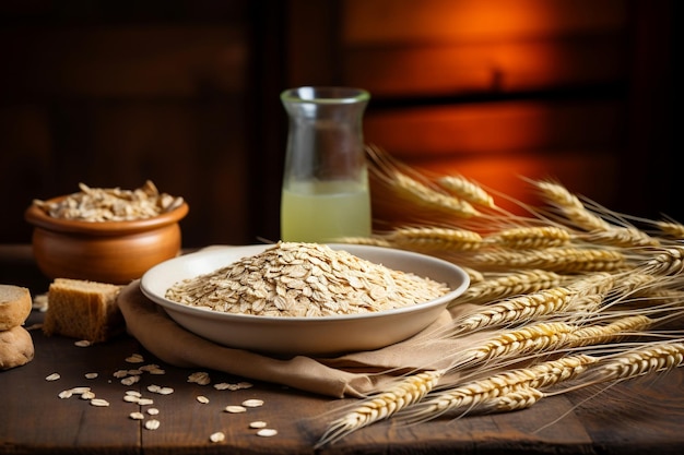 Tazón de avena con trigo en la mesa de la cocina AI