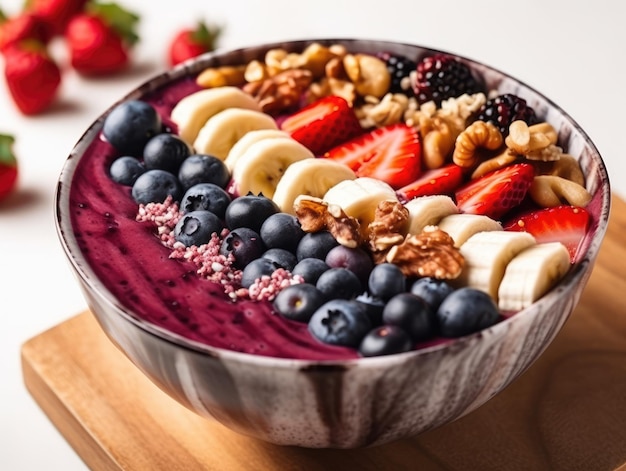 Tazón de batido de acai con ai generativo de nueces y bayas