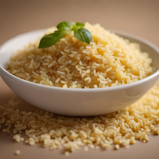 Foto un tazón blanco con arroz y una hoja en él