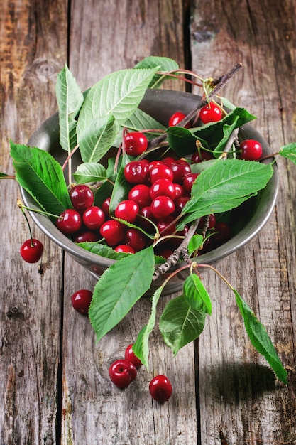 Tazón de cerezas frescas