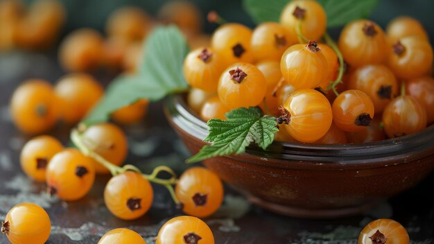 un tazón de cerezas con una hoja verde en el lado