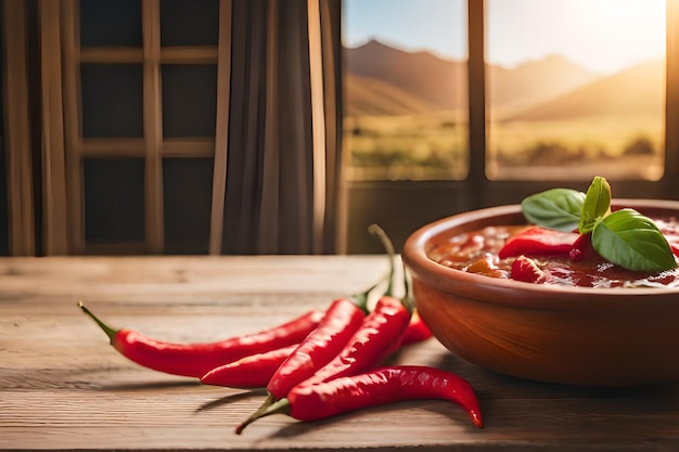 Un tazón de chile rojo junto a un tazón de chile rojo.