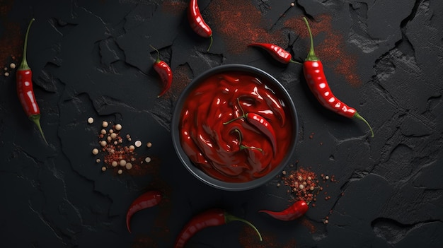 un tazón de chiles con fondo negro.