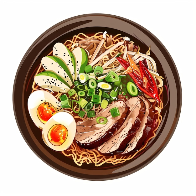 un tazón de comida china con un tazó de fideos y verduras