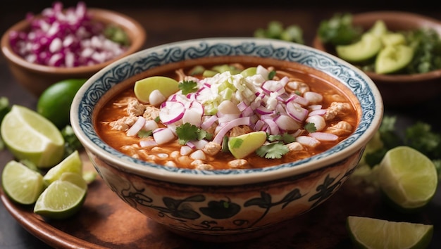 Un tazón de comida mexicana pozole