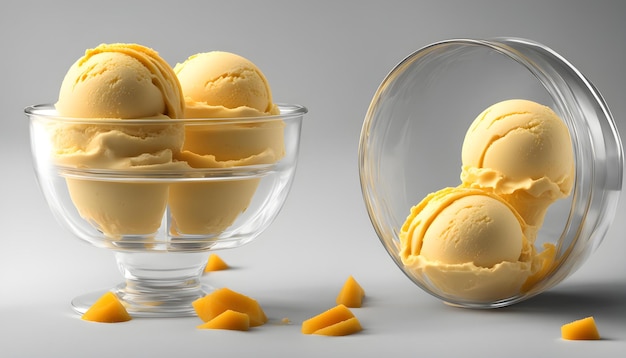 Foto un tazón de cucharas de helado con helado en él