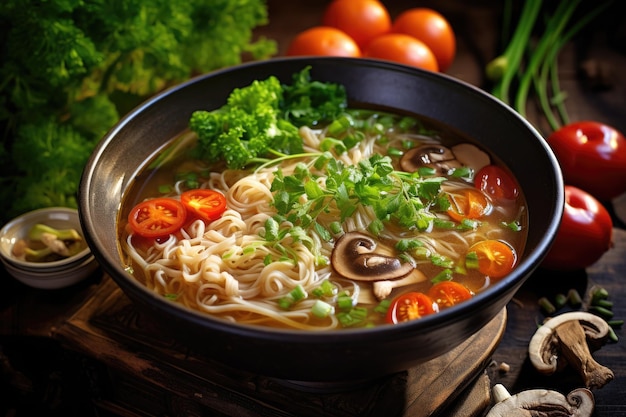 Tazón de delicioso ramen japonés para una sola ración