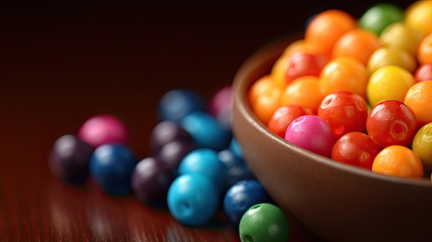 Un tazón de dulces coloridos se sienta al lado de un tazón de dulces coloridos.