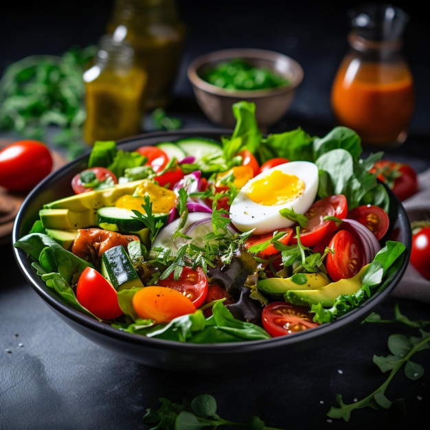 Un tazón de ensalada fresca con verduras y verduras