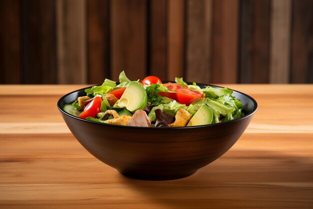 Foto un tazón de ensalada saludable en una mesa de madera