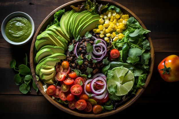 Un tazón de ensalada de taco vegetariano saludable