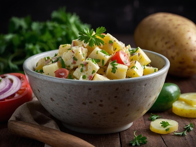 un tazón de ensalada con un tazó de verduras y tomates