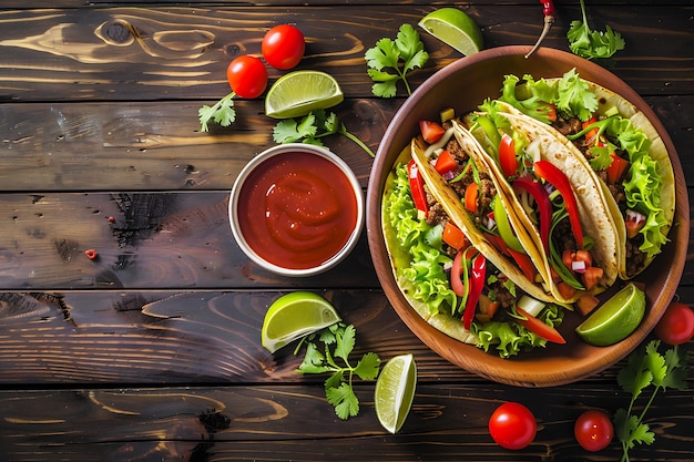 un tazón de ensaladas con un tazó de salsa y salsa