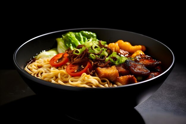 Tazón de fideos chinos con carne y verduras