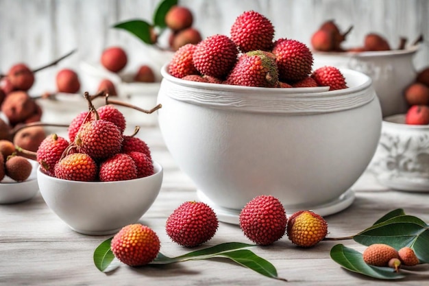 Foto un tazón de fresas con un tazó de fresas en él