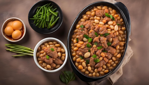 Foto un tazón de frijoles y frijoles con frijoles en una mesa