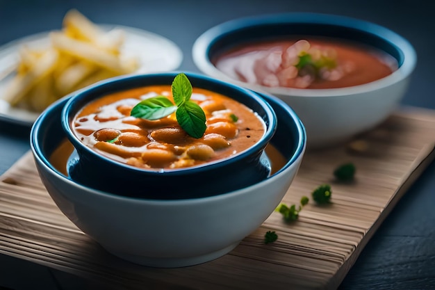 un tazón de frijoles con frijoles y un tazó de frijolas