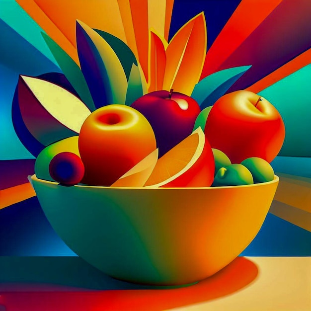 tazón de fruta arte geométrico brillante y vibrante