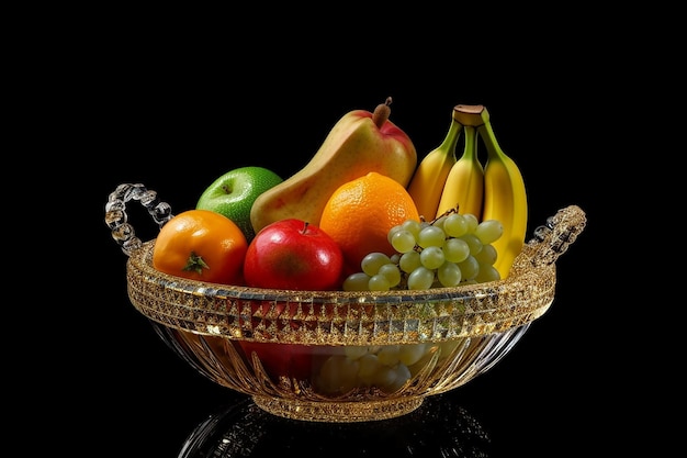 Foto un tazón de fruta está sobre un fondo negro con un fondo negro.