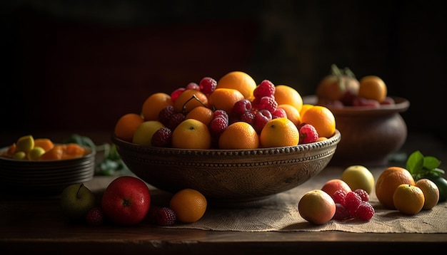 Tazón de frutas orgánicas trae refrescante comida gourmet de verano al interior generada por IA