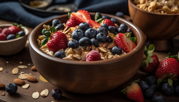 Tazón de granola de bayas frescas, una opción de desayuno saludable generada por IA