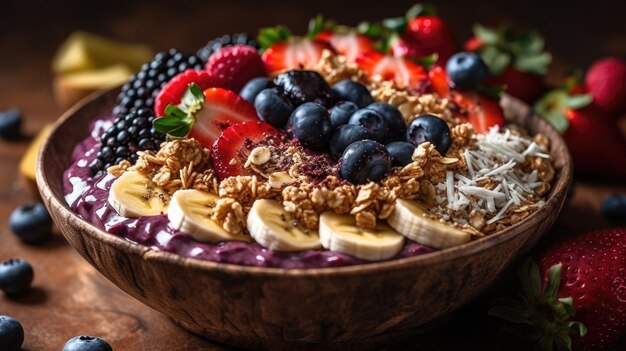 Un tazón de granola con fruta