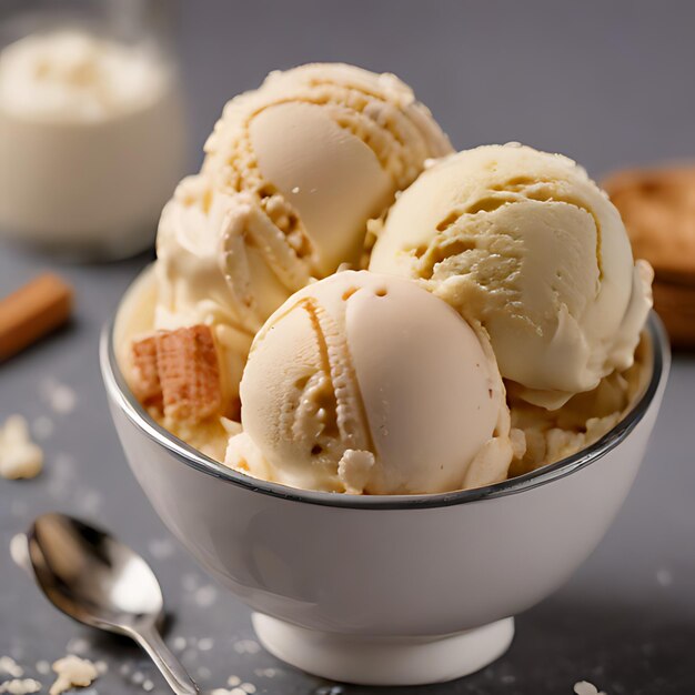 un tazón de helado con una cuchara en él