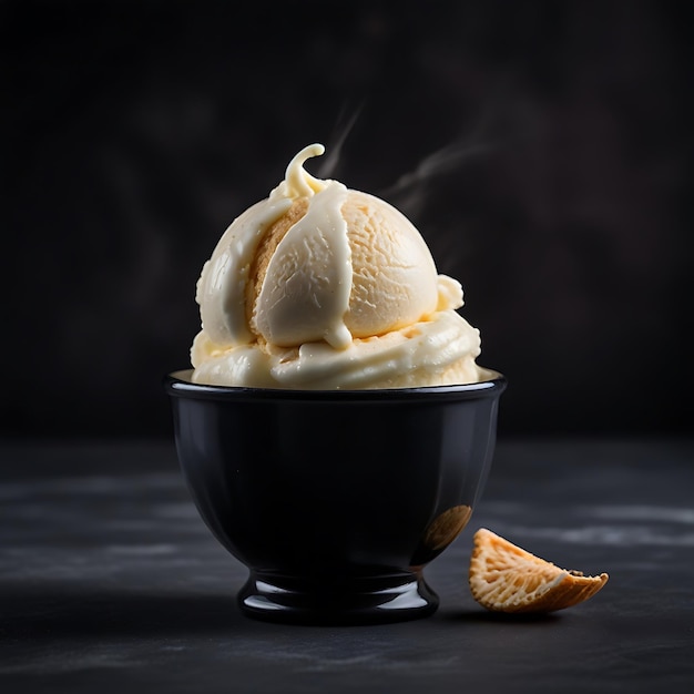 un tazón de helado con una cuchara en él