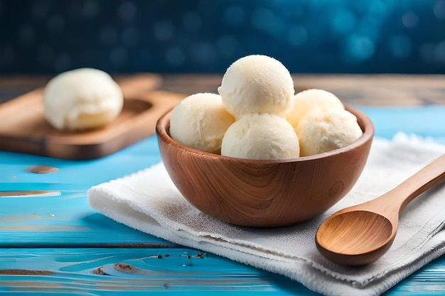 Un tazón de helado con una cuchara sobre una mesa