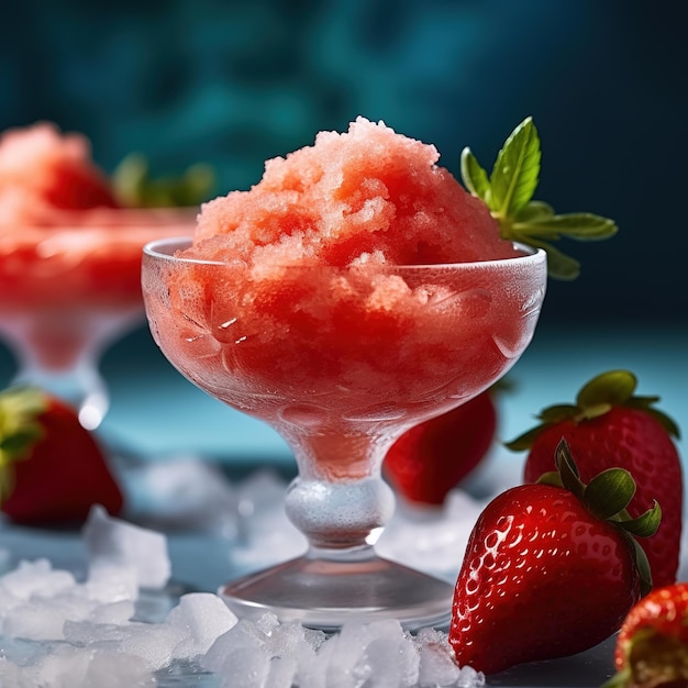 Un tazón de helado con una fresa encima.