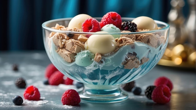un tazón de helado con frutas de frambuesa foto