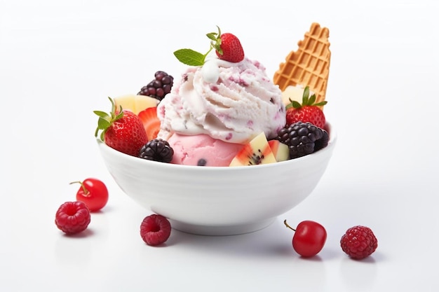 un tazón de helado con frutos rojos y helado