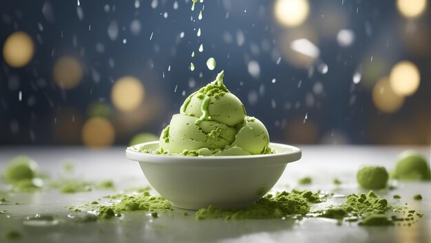 Foto el tazón de helado de matcha