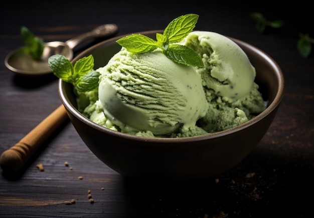 un tazón de helado verde