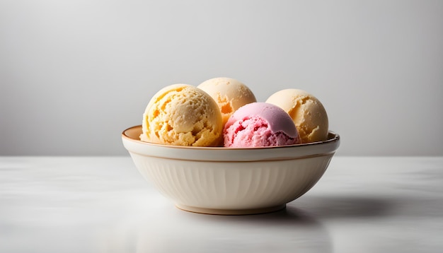 un tazón de helados con un fondo blanco