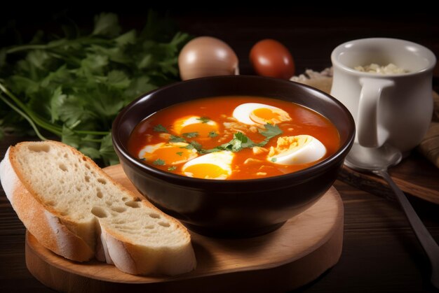 Foto tazón de huevos y sopa de tomate generate ai