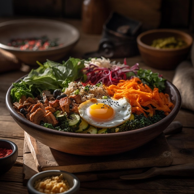 Un tazón de ilustración de comida coreana bimbimbap