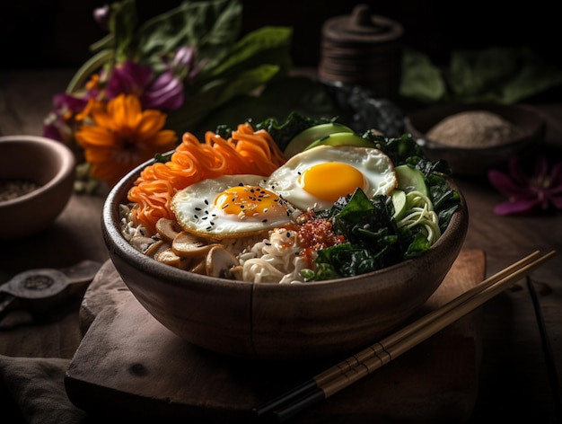 Un tazón de ilustración de comida coreana bimbimbap