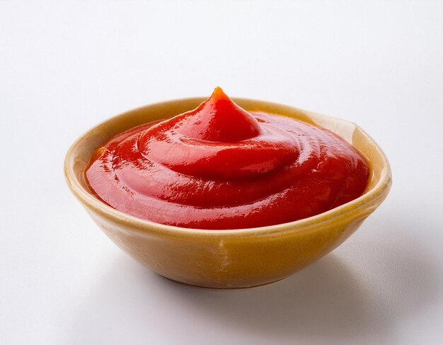 Un tazón de ketchup en un fondo blanco ai generado