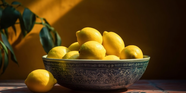 Un tazón de limones en una mesa