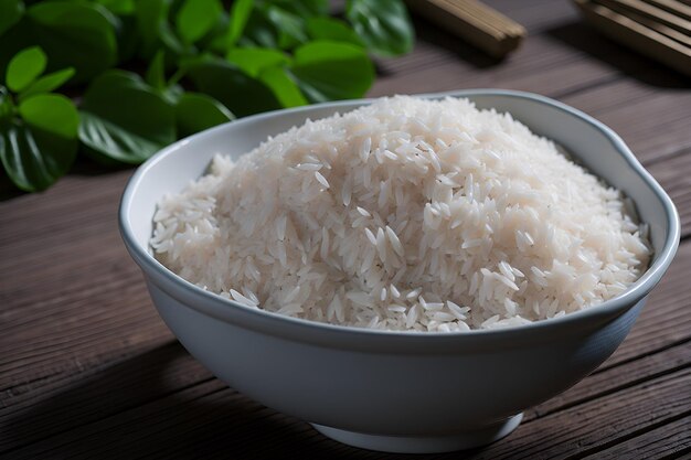 Un tazón lleno de arroz sabroso con granos sueltos y brillantes listo para satisfacer las papilas gustativas de cualquiera generado por IA