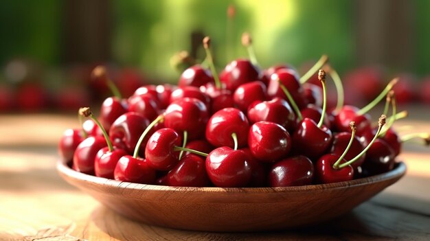 Foto un tazón lleno de cerezas dulces frescas es creado por la inteligencia artificial