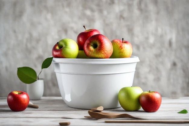 un tazón de manzanas y un tazó de manzanas en una mesa